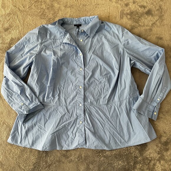 Talbots Woman 18W 18 W Peplum Blouse Button Up Shirt Long Sleeve - Picture 1 of 6